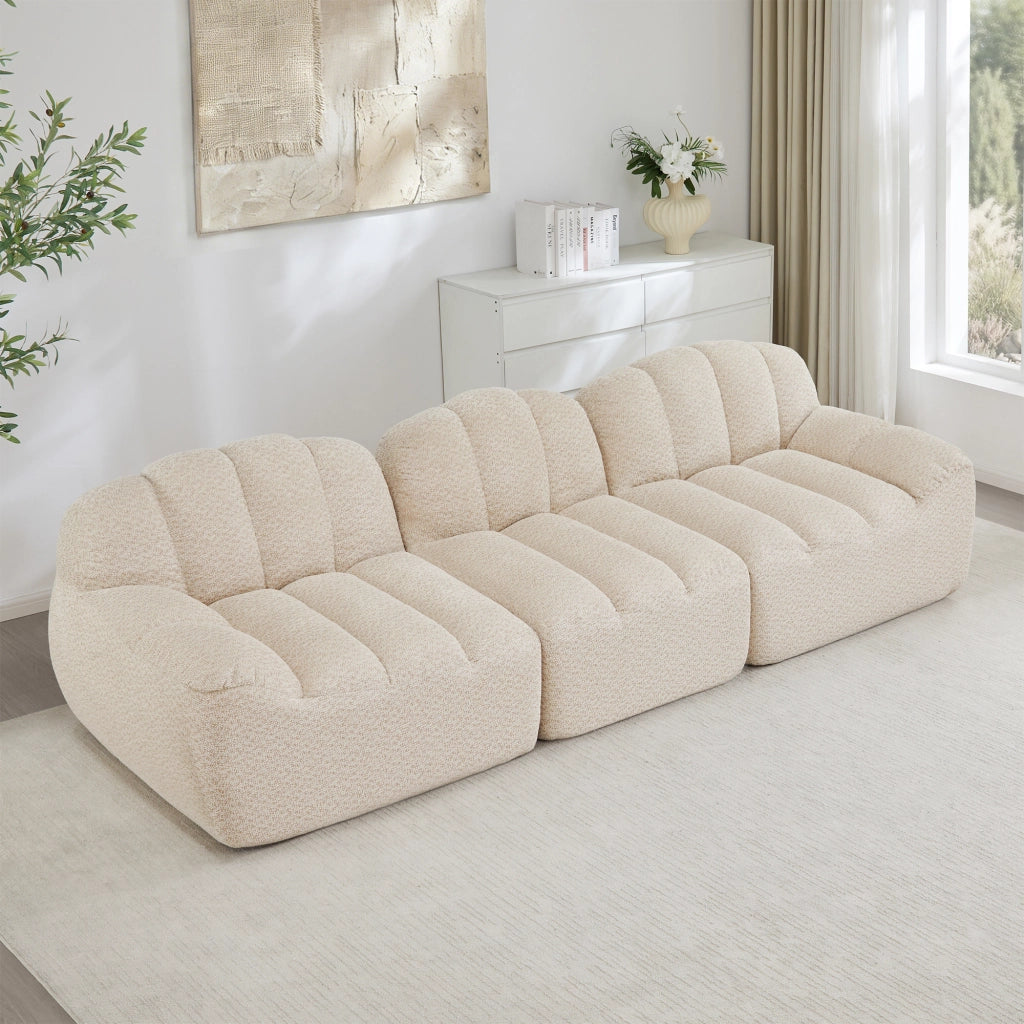 Divano Modulare 3 Posti ¨C Xylo ¨C Tessuto Morbido, Beige, Schiuma Alta Densit¨¤