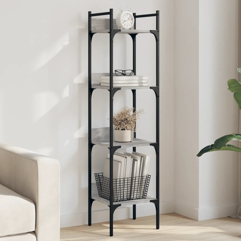 Libreria 4 Ripiani-Scaffale per Libri-Mobile di Stoccaggio Grigio Sonoma 35x30x138,5cm Legno Multistrato