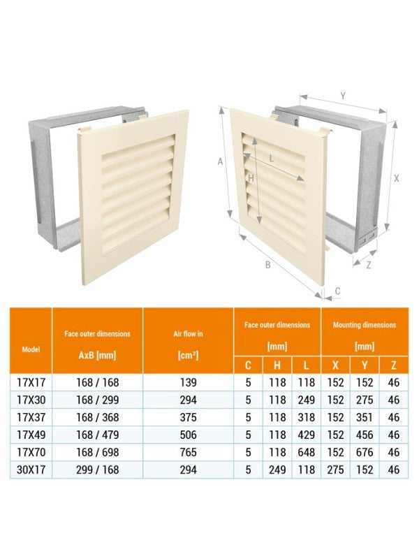 Griglia di ventilazione per camino Crema- Hide 17x49