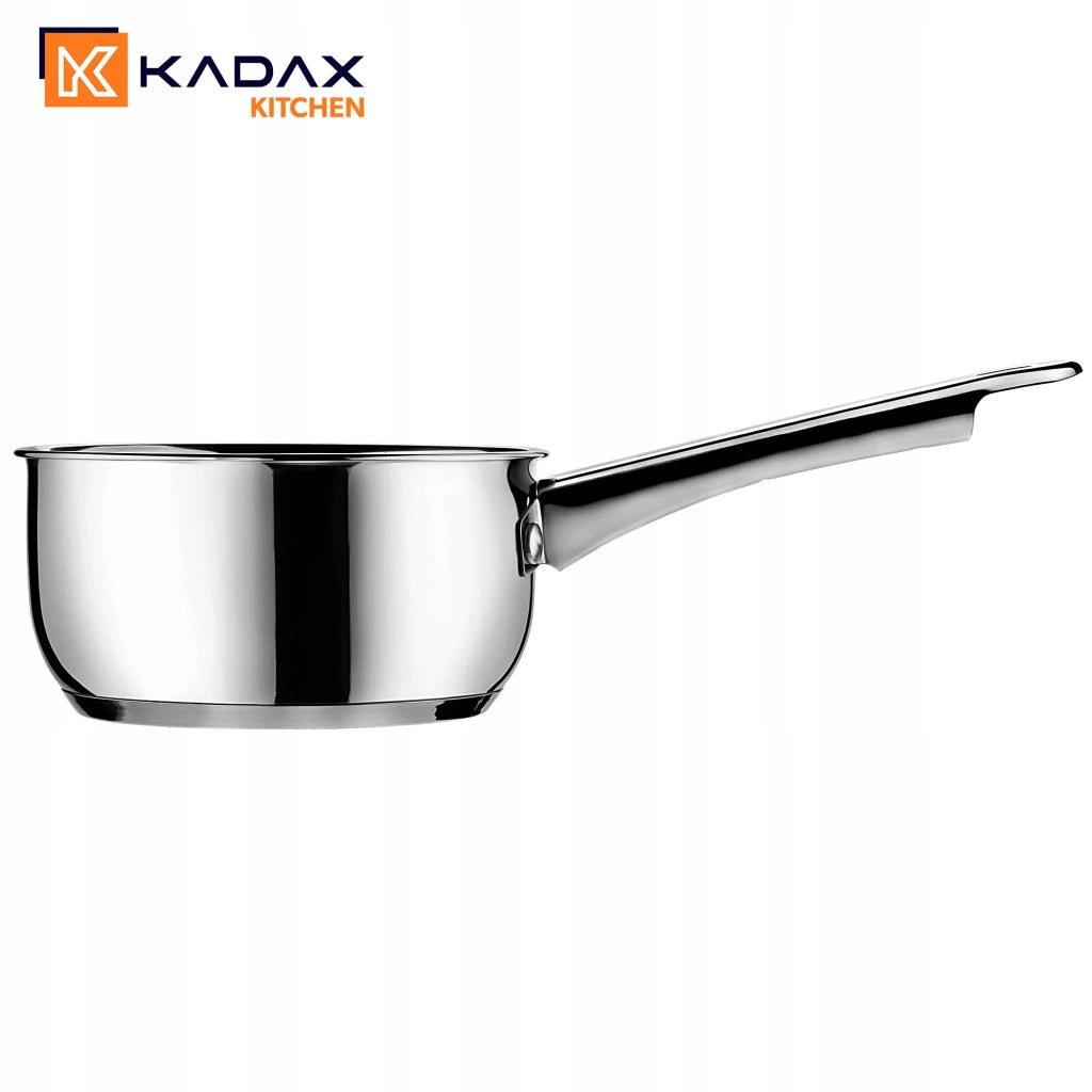 Pentola in acciaio inox KADAX da 1 litro, adatta a piani cottura a induzione e gas, con manico da 14 cm.