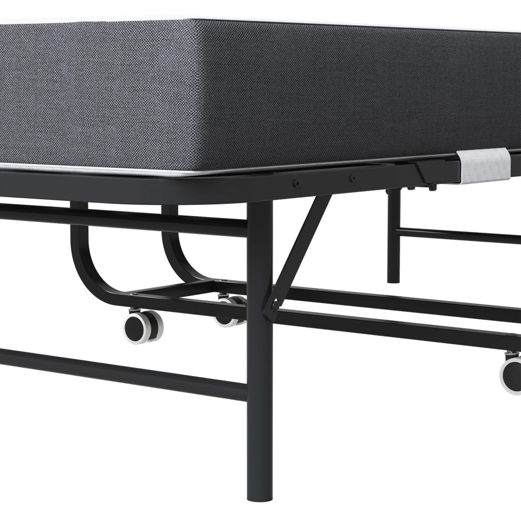 Letto pieghevole con ruote in metallo nero