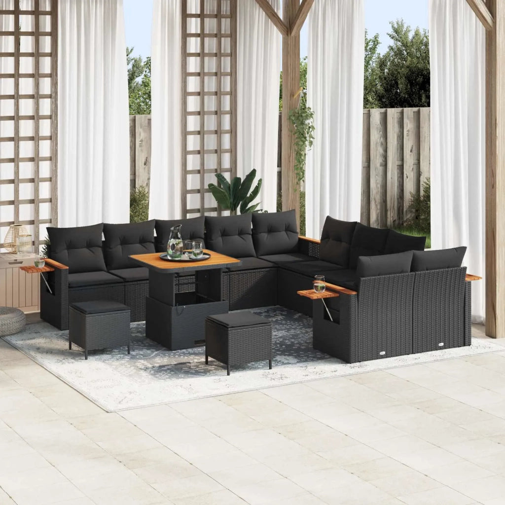 Set Divano da Giardino con cuscino 17 pcs Nero polyrattan