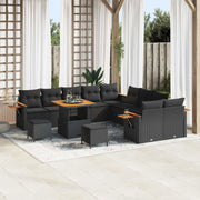 Set Divano da Giardino con cuscino 17 pcs Nero polyrattan