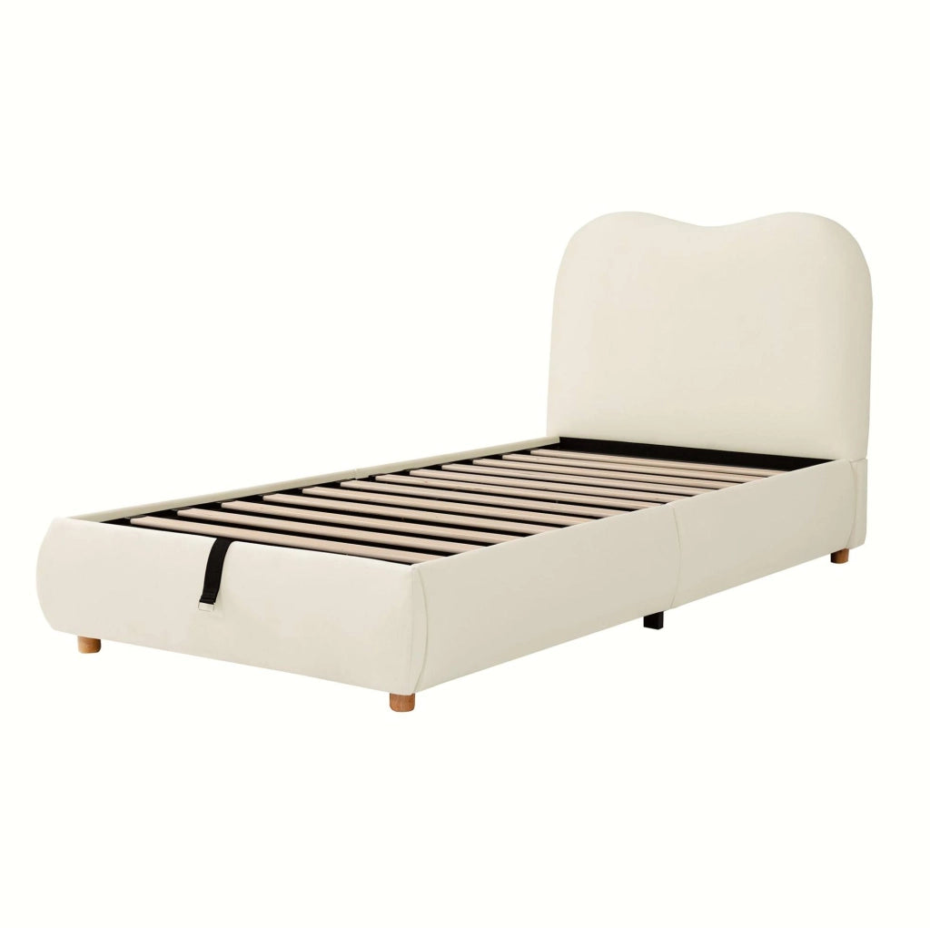 Letto imbottito con contenitore in velluto beige
