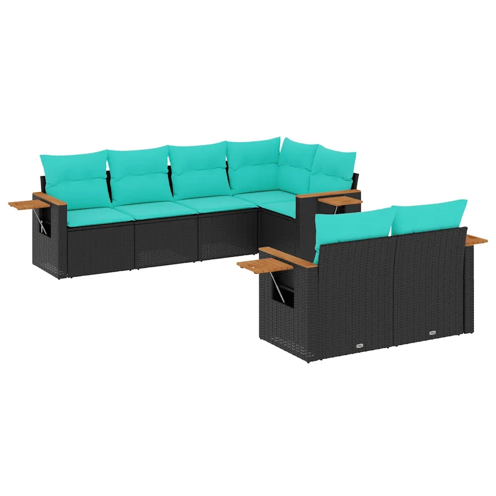 Set Divani da Giardino 7 pz con Cuscini Nero in Polyrattan 3226981
