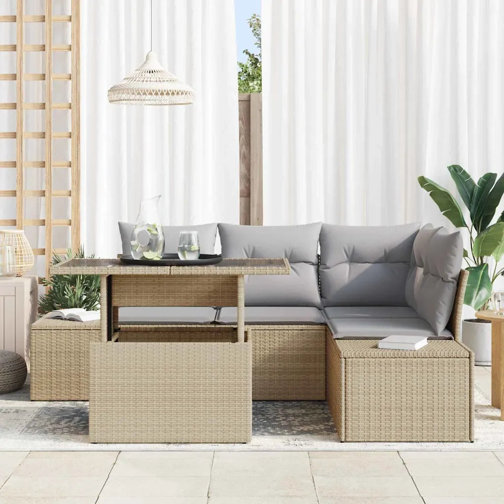 Set Divano da Giardino con cuscino 5 pcs Beige polyrattan 3357913