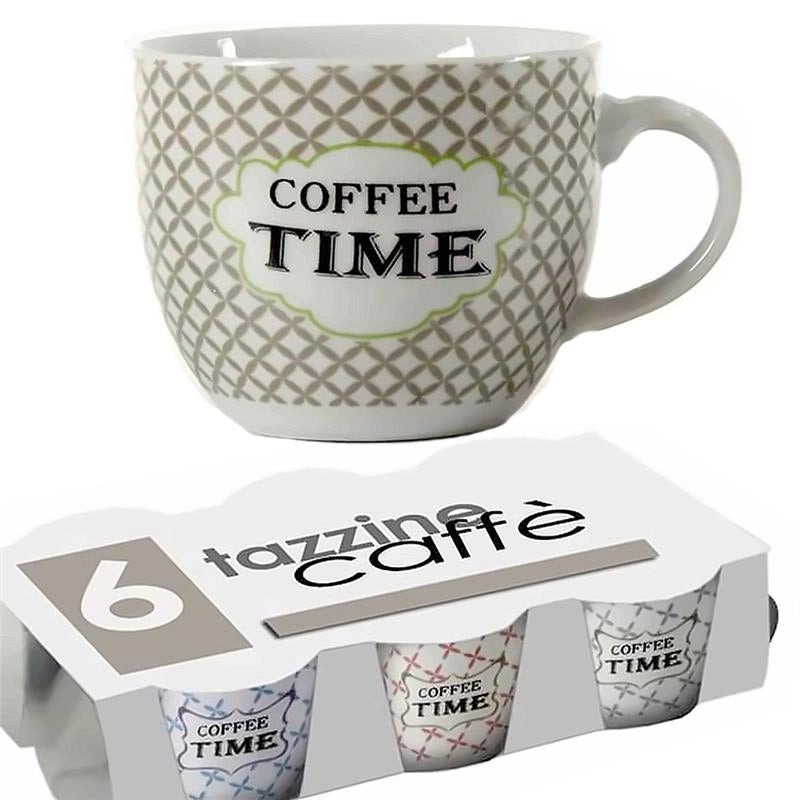 SET 12 TAZZINE DA CAFFE "COFEE TIME" A QUADRETTI PASTELLO 80CC ASSORTITO