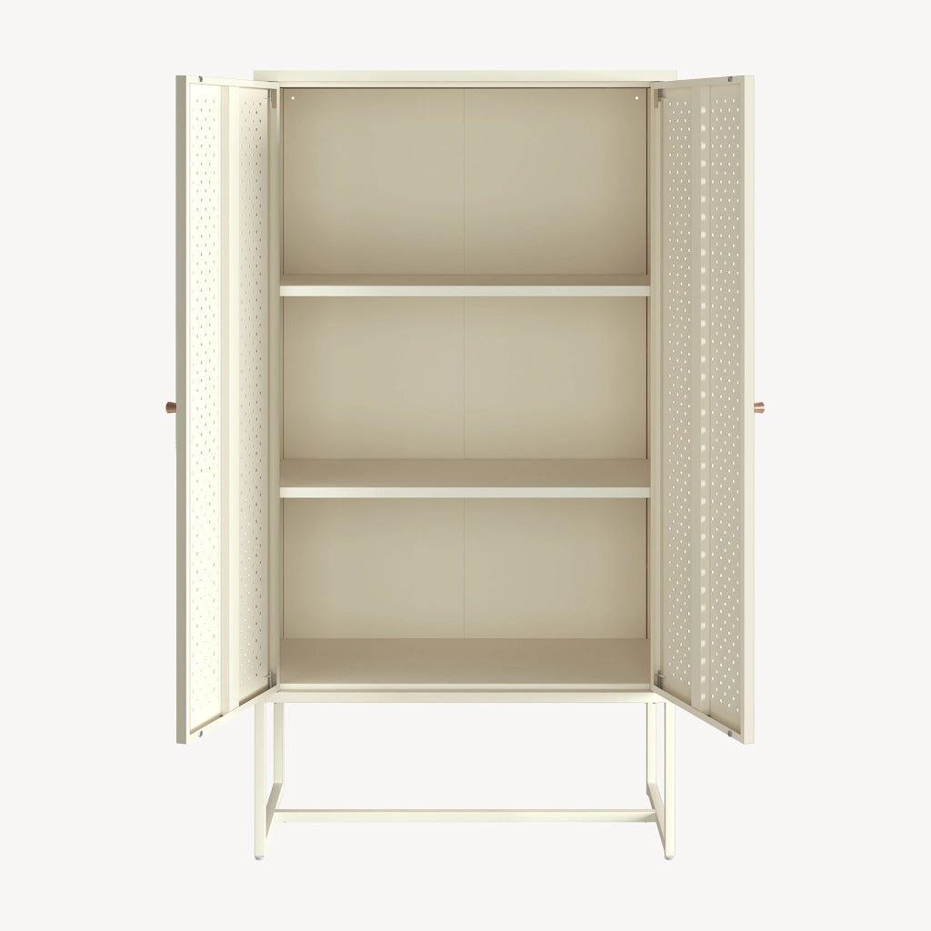 Mobile Contenitore Viitasaari Credenza Alta a 2 Ante e Ripiani 150 x 80 x 40 cm - Bianco Crema [en.casa]