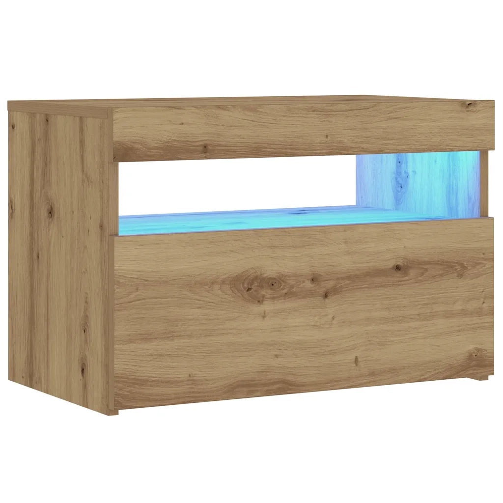 Comodino con LED-Tavolino da notte Rovere Artigianale 60x35x40 cm in Truciolato