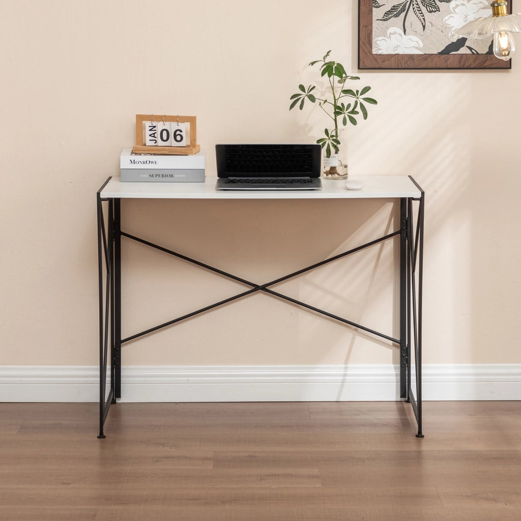 Scrivania pieghevole multifunzione con piano in MDF e struttura in metallo per ufficio e soggiorno 99×50×75 cm