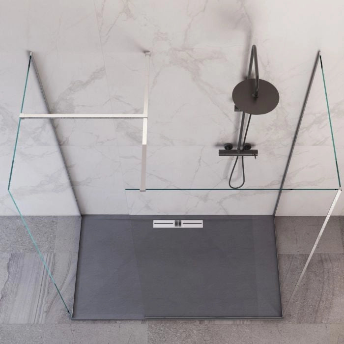 Parete doccia Walk-In in Cristallo 8mm tre lati trasparente - Misura: 80 x 110 x 80 xh195