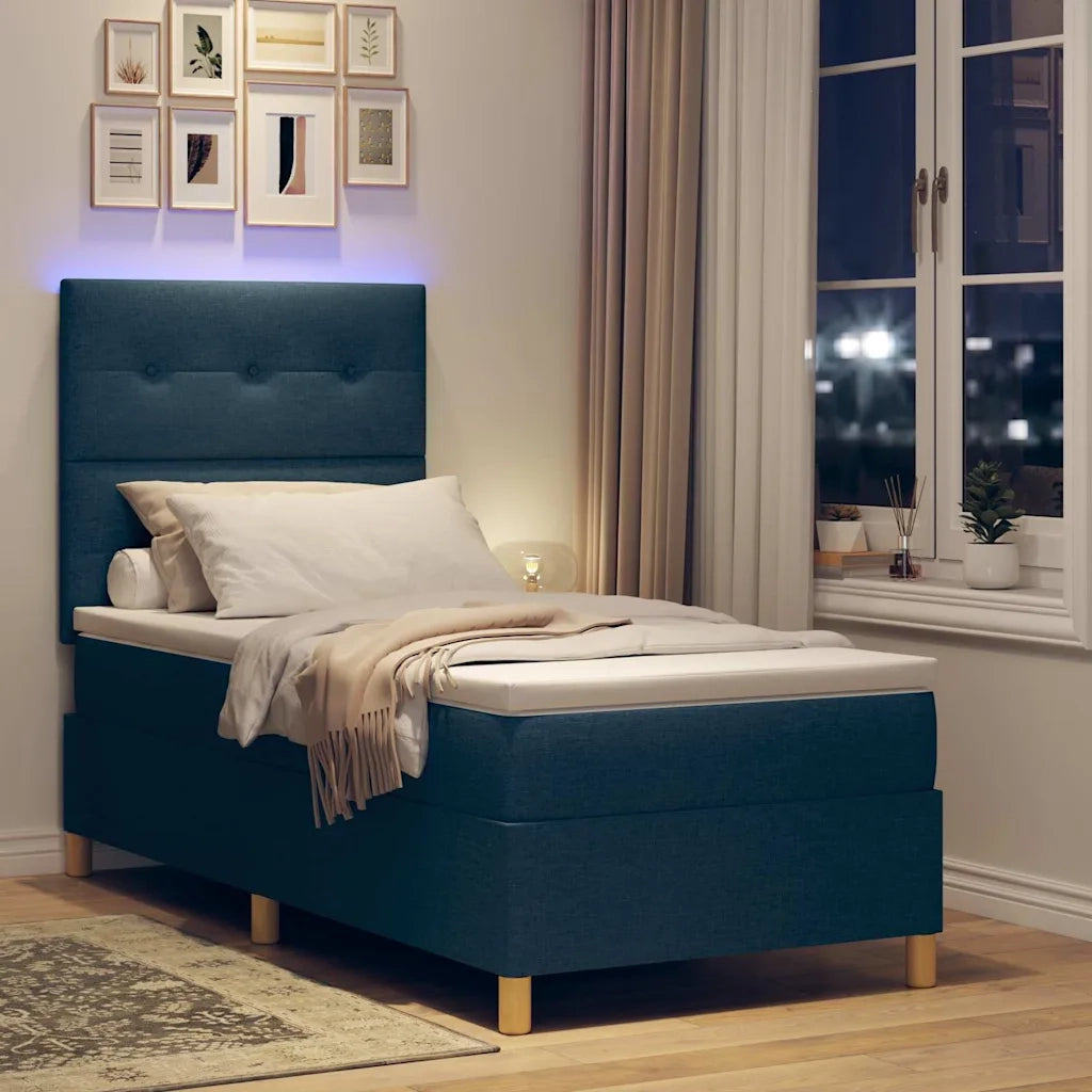 Letto a Sorgente LED con materasso Blu 90 x 200 cm Tessuto