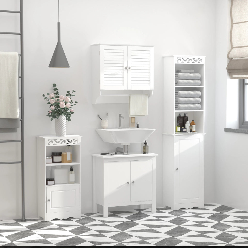 Armadietto da Bagno Sospeso con 2 Ante ¨C zephmum ¨C Bianco 60x23x60 cm
