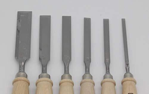 Kirschen 1111SB Set Scalpelli a Tondino 6 Pezzi Acciaio al Carbonio 61 HRC Impugnatura Faggio Bianco DIN 5139 6 10 12 16 20 26 mm