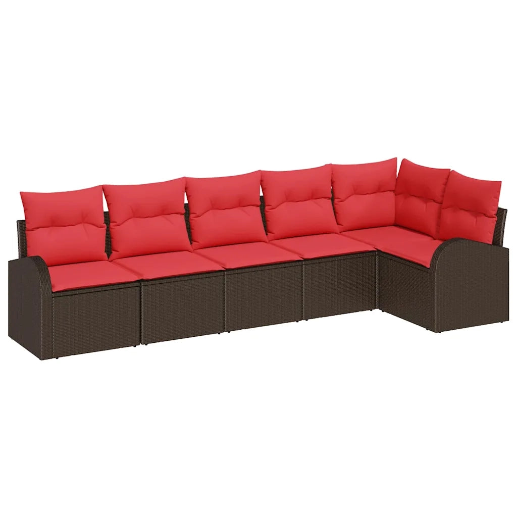 Set Divano da Giardino 6 pcs Marrone e Rosso polyrattan 3354733