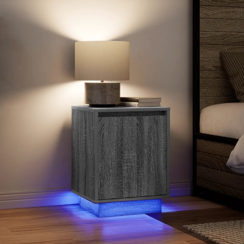 Comodino con Luci LED Grigio Sonoma 38x34x50 cm 861275