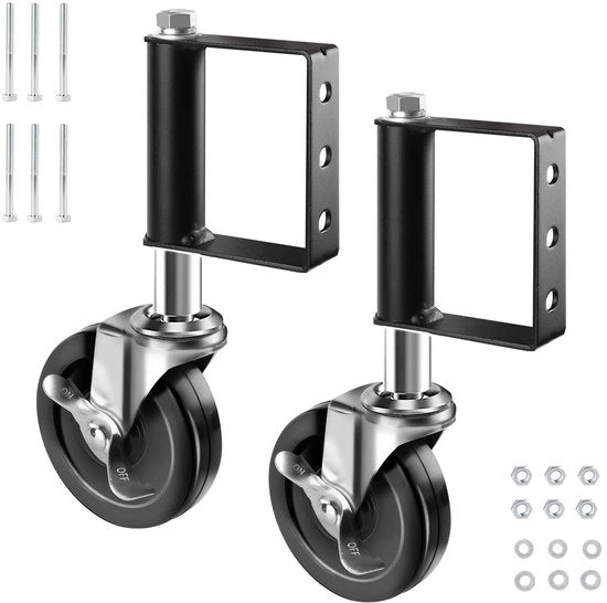 Porte scale 100mm - Pneumatici in gomma pesante - Ruote assorbenti shock - Braccio universale - Capacità di carico 125 kg - 2 pezzi - Ruote per porte