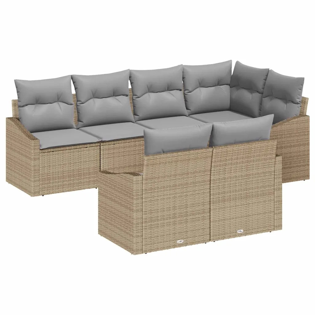 Set Divano da Giardino 7 pcs Beige e Grigio Chiaro polyrattan
