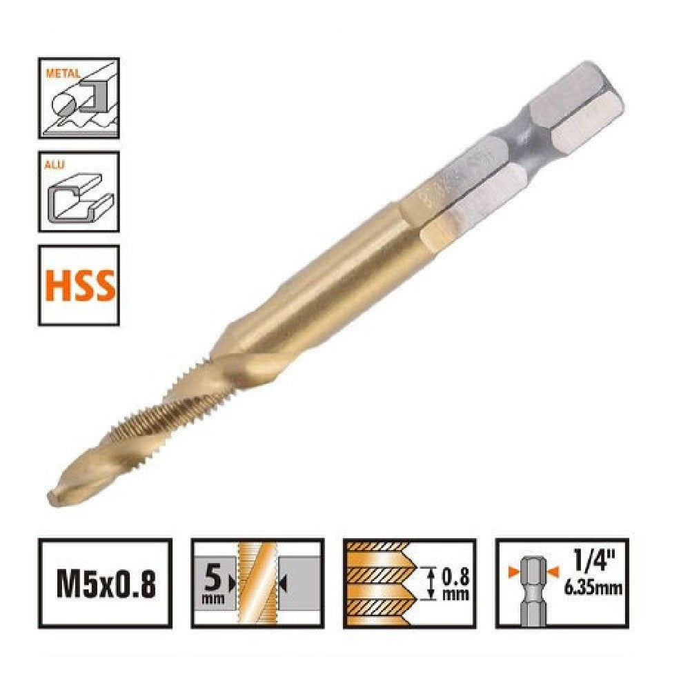 Trade Shop - Punta Per Trapano M5x0.8mm In Titanio Hss Con Filettatura Metrica Metallo 57211 -