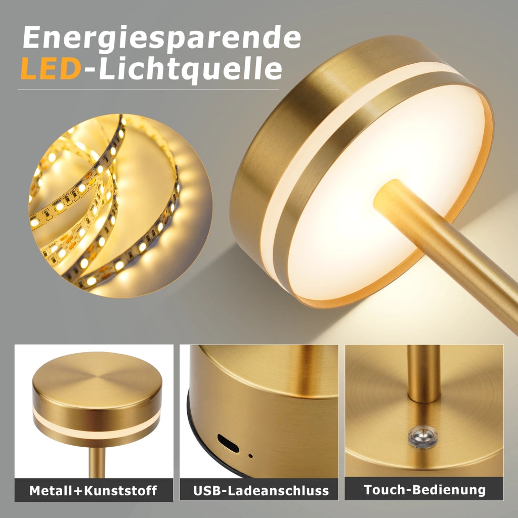 ZMH Lampada da tavolo LED oro set 2 pezzi touch dimmerabile USB C H31.5cm per comodino camera letto