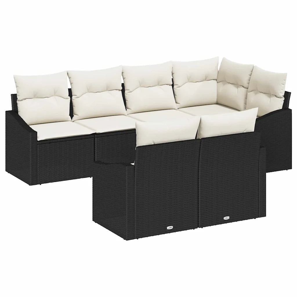 Set di divani con cuscino 7 pcs Nero polyrattan