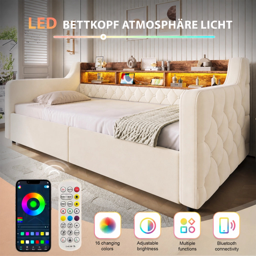 letto imbottito velluto beige 90 x 190 cm