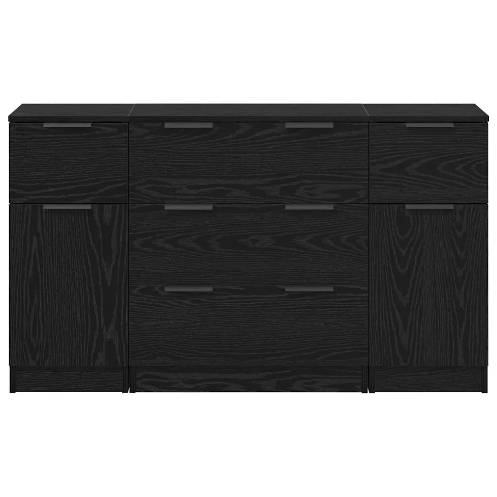 Credenza con cassetto 3 pz-Set di 3 Buffet-Armadio da cucina Rovere Nero Legno multistrato 130022