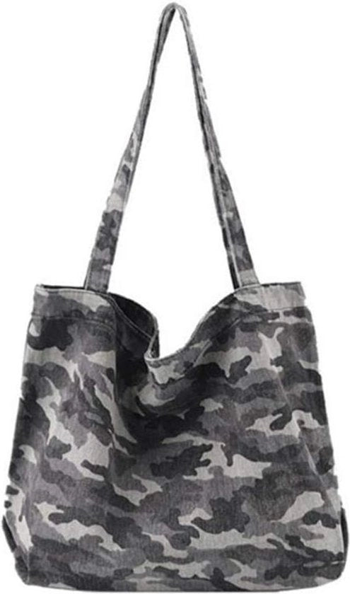 Borsa a tracolla in tela di canapa con camuffamento vintage per donna - Contenuto - Abbigliamento donna