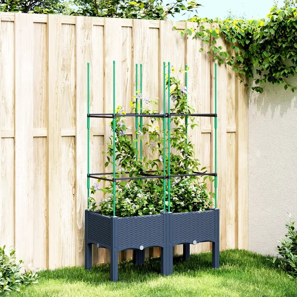 Fioriera da Giardino con Graticcio-Vaso da Esterno-Fioriera con Griglia Grigio Blu 80x40x142,5cm PP