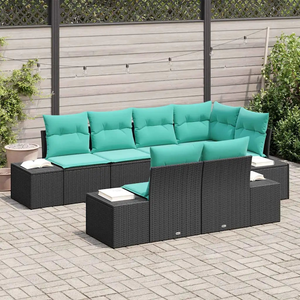 Set Divano da Giardino 7 pz Nero polyrattan 3347106