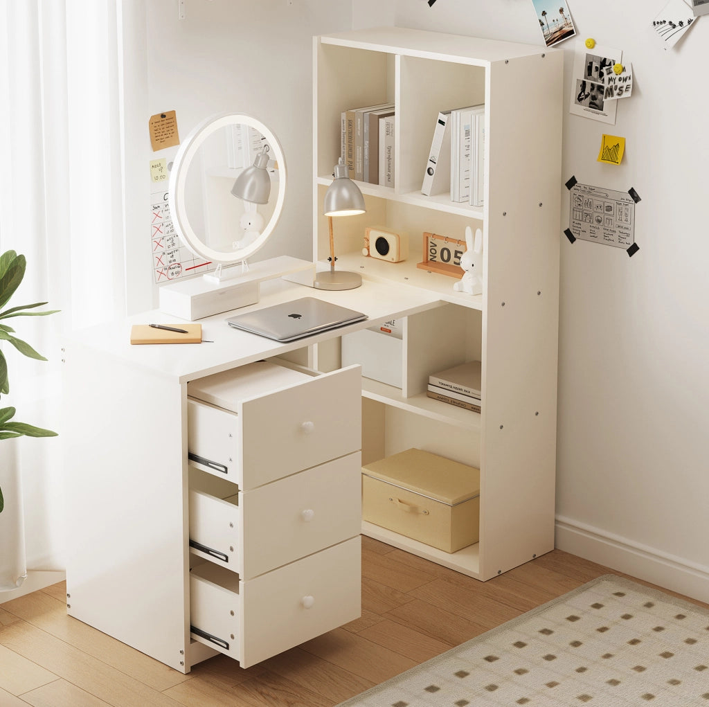 Scrivania angolare con libreria 117 x 63 x 135 cm; bianca; in legno