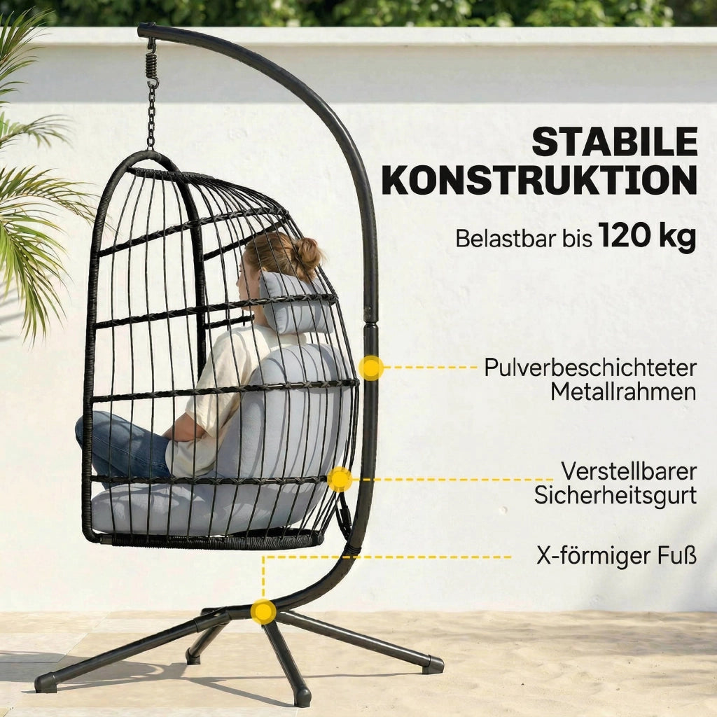 Poltrona a dondolo sospesa ¨C Minimal ¨C Grigio, polyrattan, con cuscini