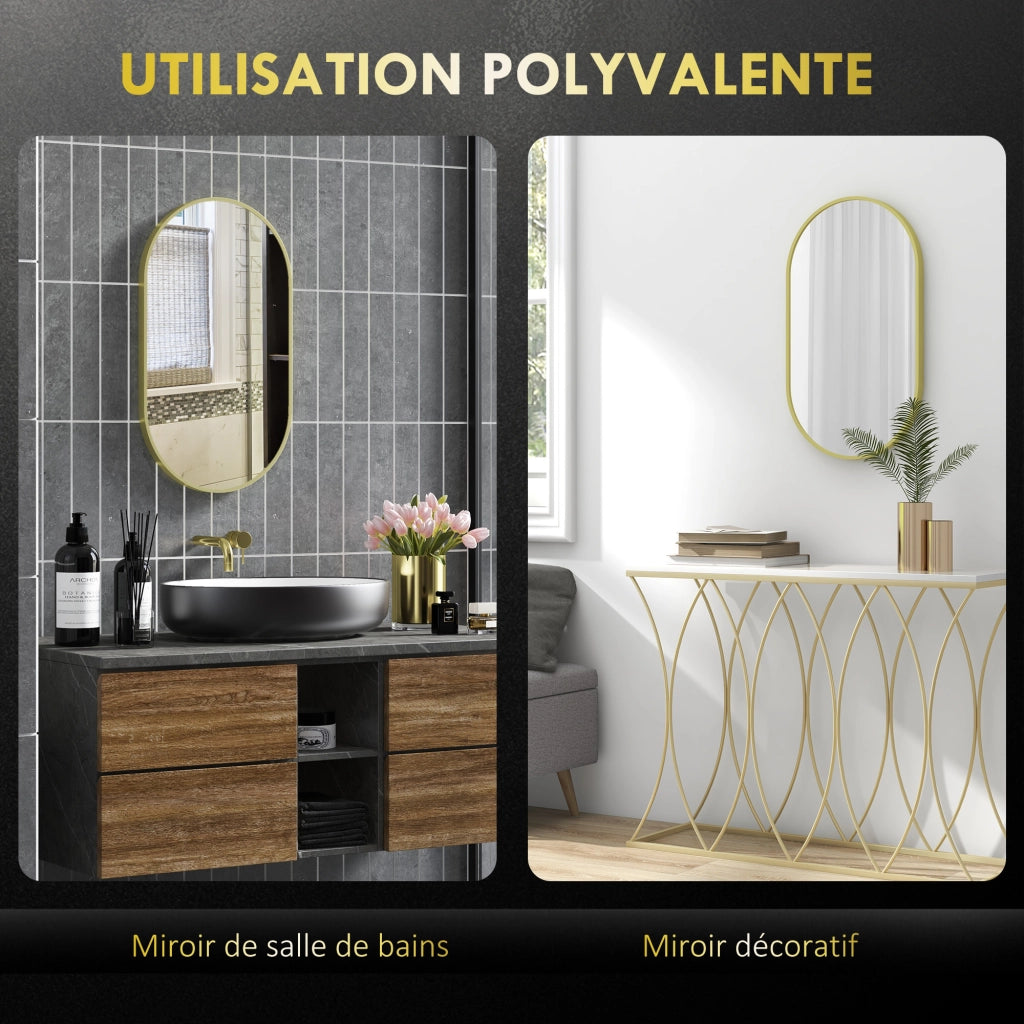 Specchio ovale da parete in alluminio ¨C Minimal ¨C dorato 40x70 cm
