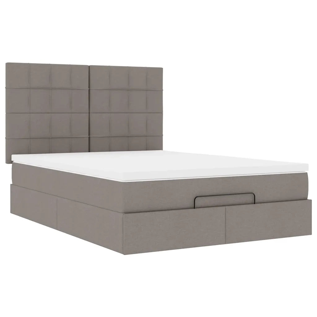 Struttura Letto Pouf con Materasso Tortora 140x190 cm Tessuto 3314007