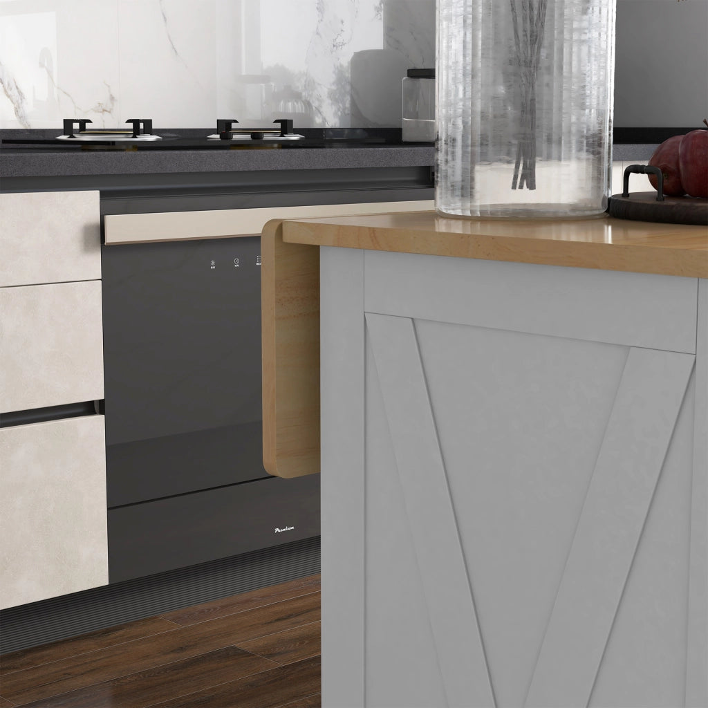 Carrello Cucina Isola con Piano Lavoro Pieghevole ¨C Xylo ¨C 2 Ante 2 Cassetti Ripiano 4 Ruote 105x60x90,5cm Bianco