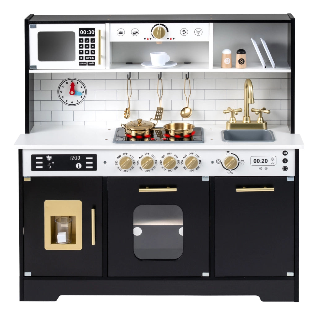 Cucina bambini in legno cucina giocattolo con che si illumina, Cucina giocattolo set da gioco di chef per bambini 3+ anni Nero