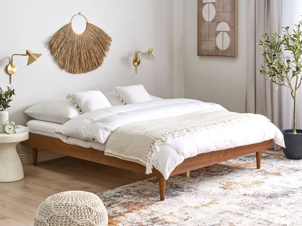 Letto in frassino marrone 160 x 200 cm con rete a doghe senza testata stile rustico minimalista