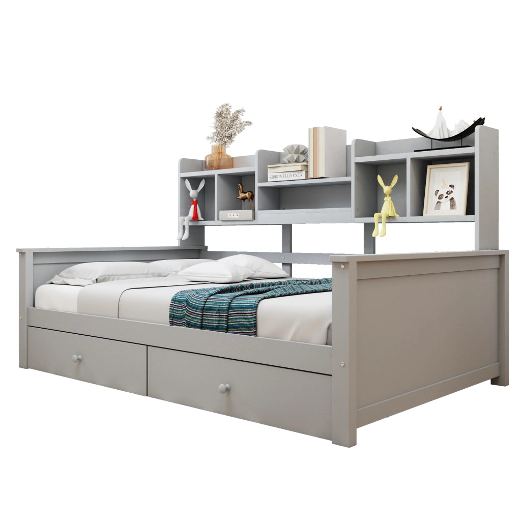 Letto singolo con cassetti e rete a doghe ¨C Minimal ¨C Grigio pino massello 90x200