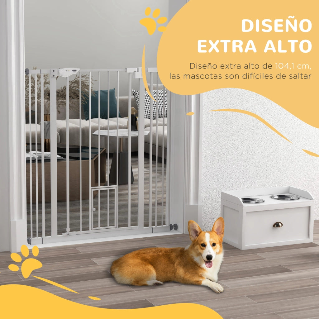 Cancelletto di Sicurezza Estensibile con Porta Chiusura Automatica e Doppio Blocco ¨C Xylo ¨C 74-101x104,1 cm Bianco