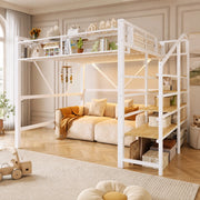 DESMIU Lit mezzanine 140 × 200 cm 2 posti con ripiani, LED, cestino portaoggetti, senza materasso, bianco