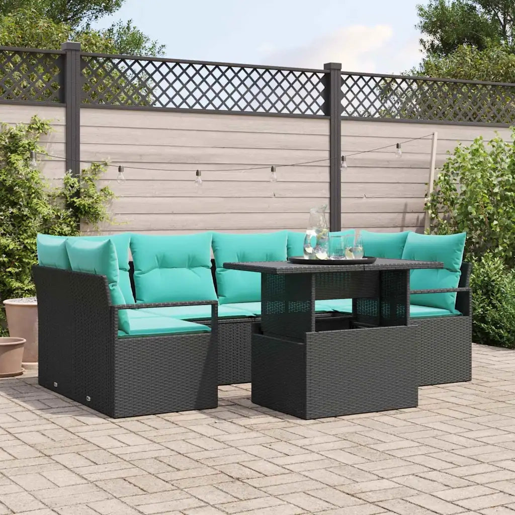 Set Divano da Giardino con cuscino 7 pcs Nero e blu polyrattan 3348762