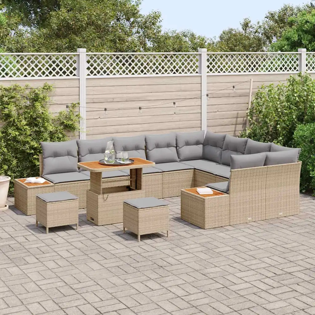 Set Divano da Giardino con cuscino 12 pcs Beige Poly Rattan