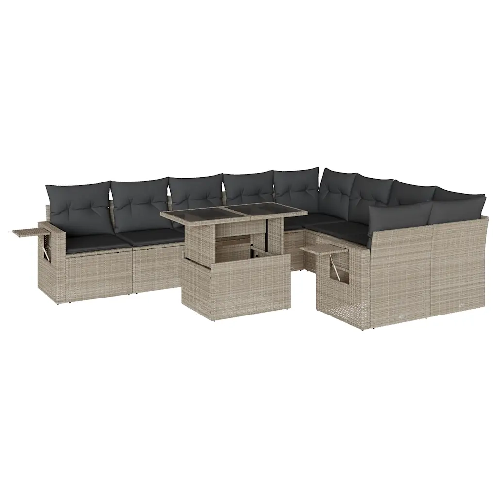 Set Divano Giardino 10 pz con Cuscini Grigio Chiaro Polyrattan 3268132