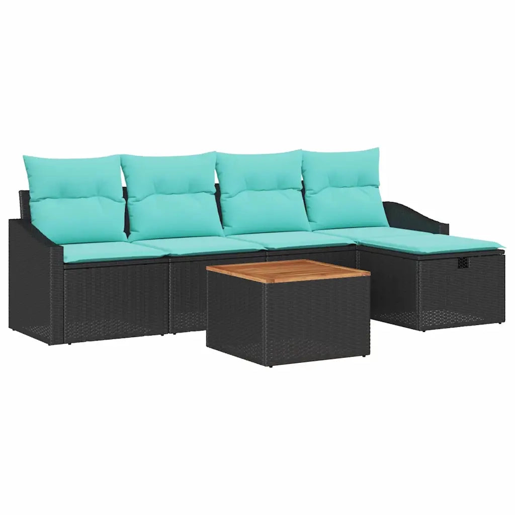 Set Divano da Giardino con cuscino 6 pcs Nero polyrattan 3359564