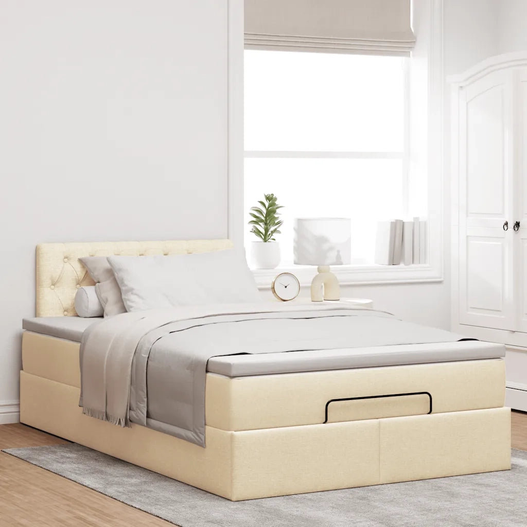 Pouf Letto con Materasso e LED Crema 120x190cm in Tessuto 3312379