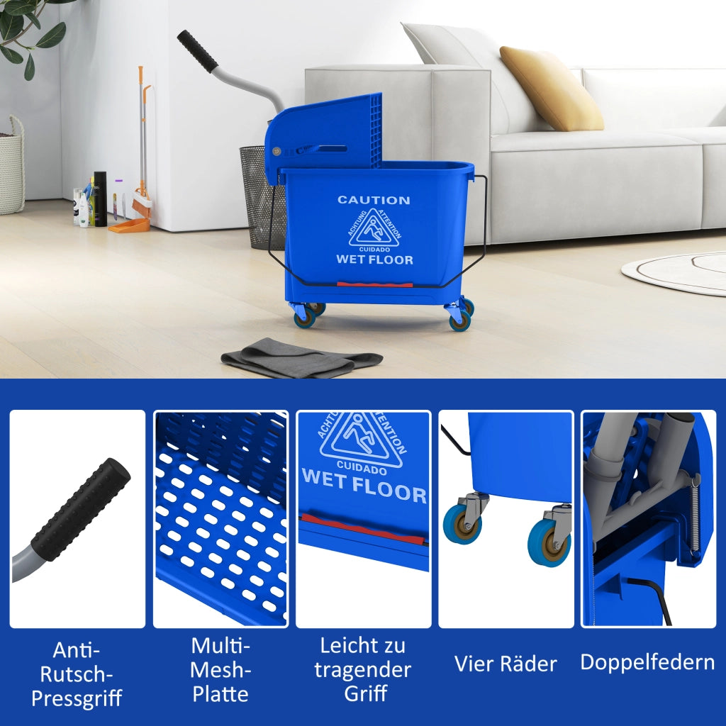 Secchio per mocio con strizzatore 20L ¨C Xylo ¨C con ruote e manico, plastica blu