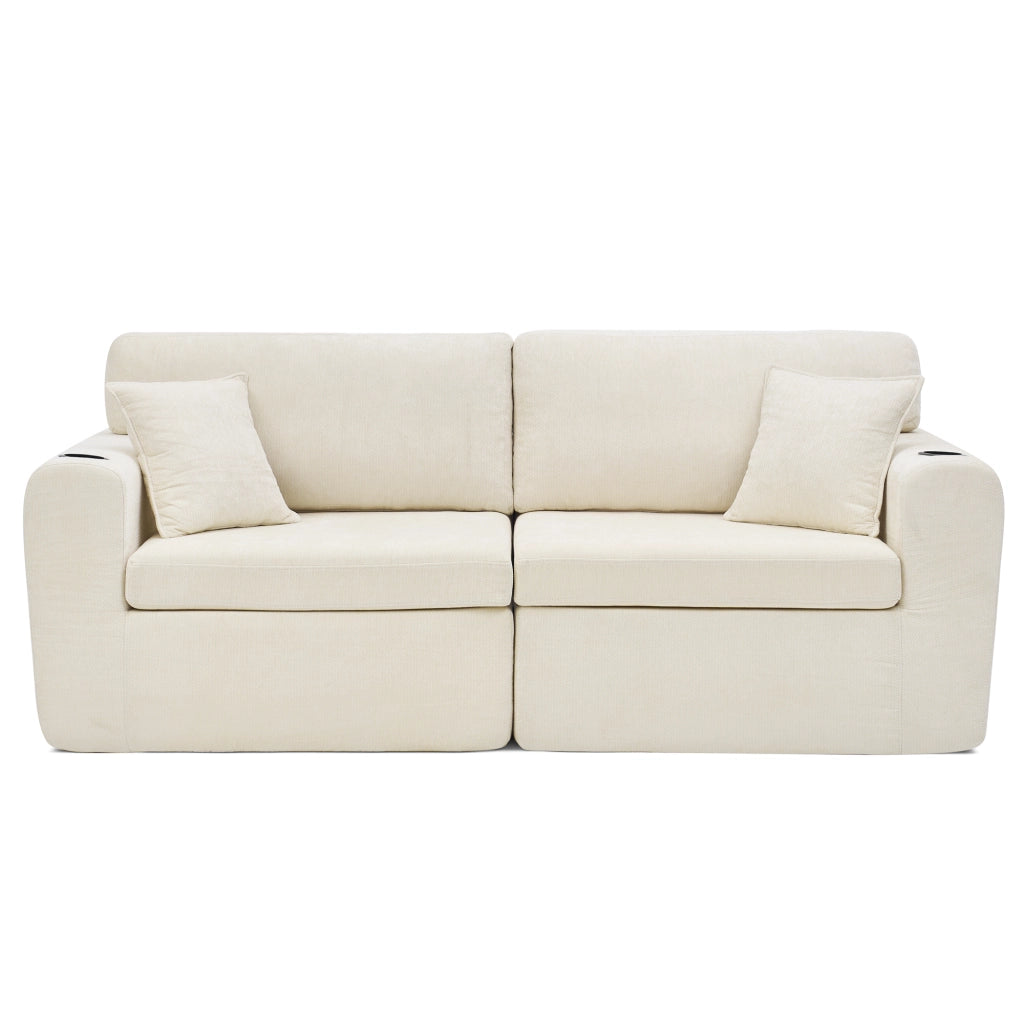 Divano Relax 2 Posti in Chenille con Tasca Laterale e Cuscini ¨C MINIMAL ¨C Beige