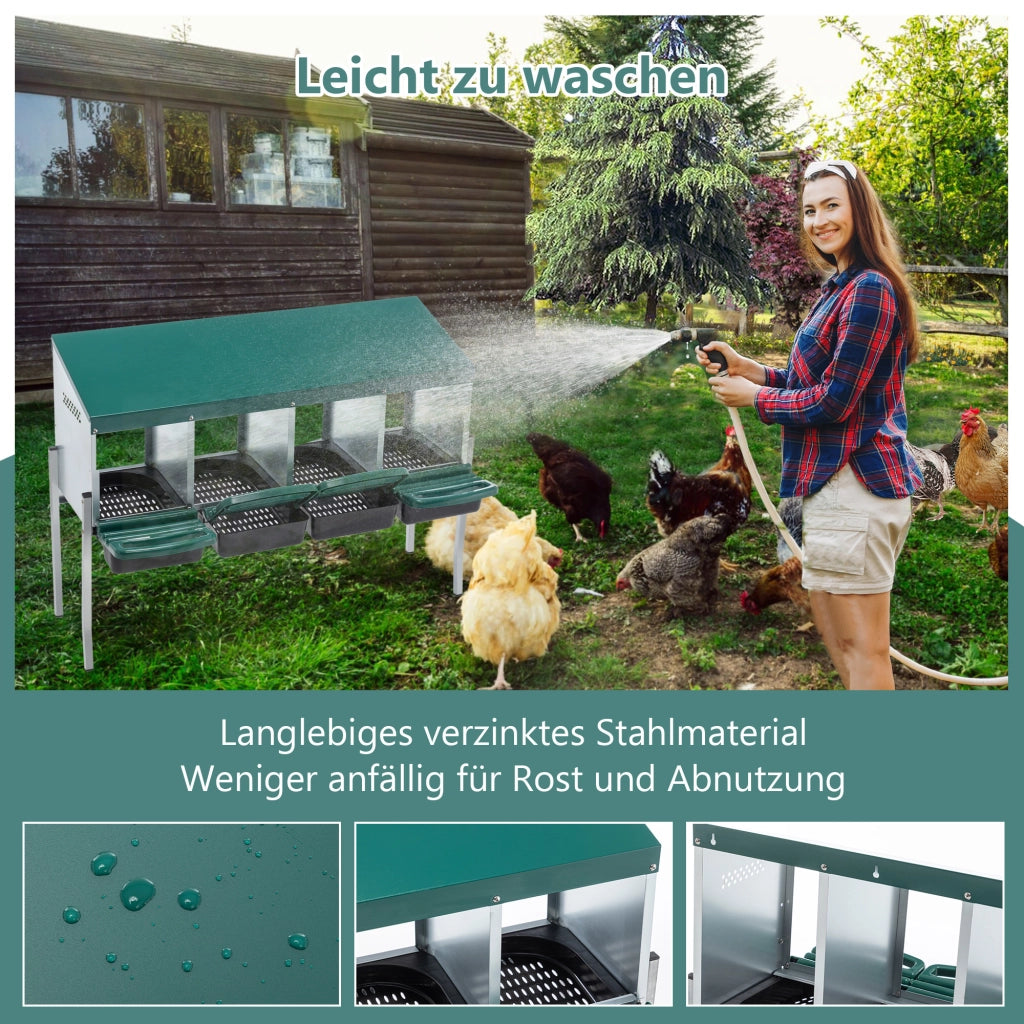 Nido per Galline con 4 Scomparti e Copertura ¨C MINIMAL ¨C Verde, per Esterno