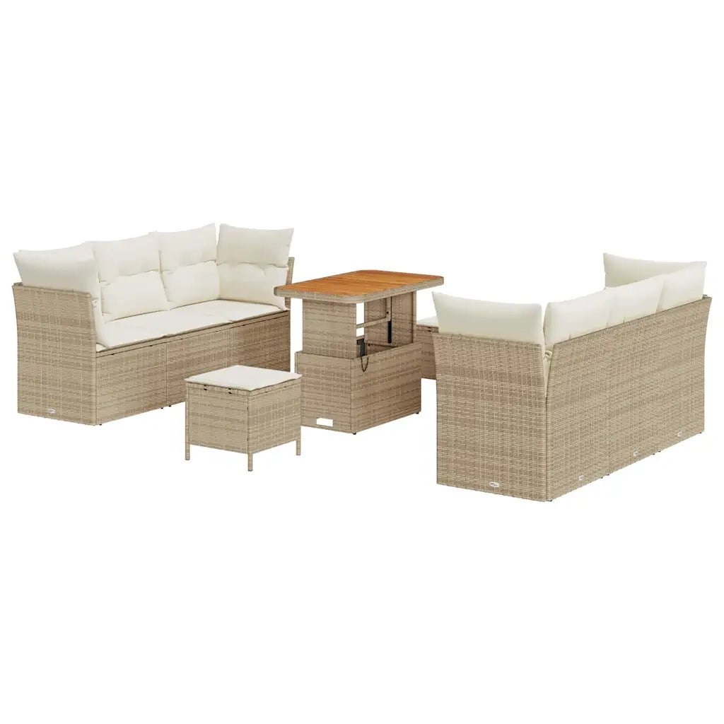 Set Divano da Giardino 9 pcs Beige e Crema polyrattan