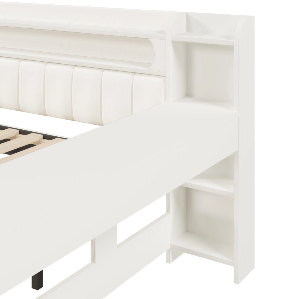 Letto imbottito 140x200 cm con LED, USB, letto estraibile e scrittoio